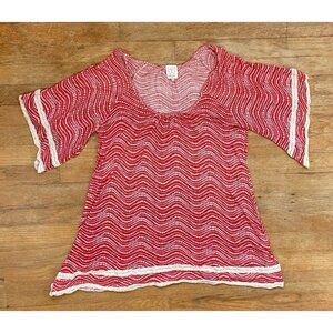 Ella Moss Anthropologie Top Size Small Polka Dot Eyelet Lace Trim Modal